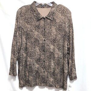Vikki Vi Black & Brown Print Long Sleeve Sequined Button Up Blouse/Top